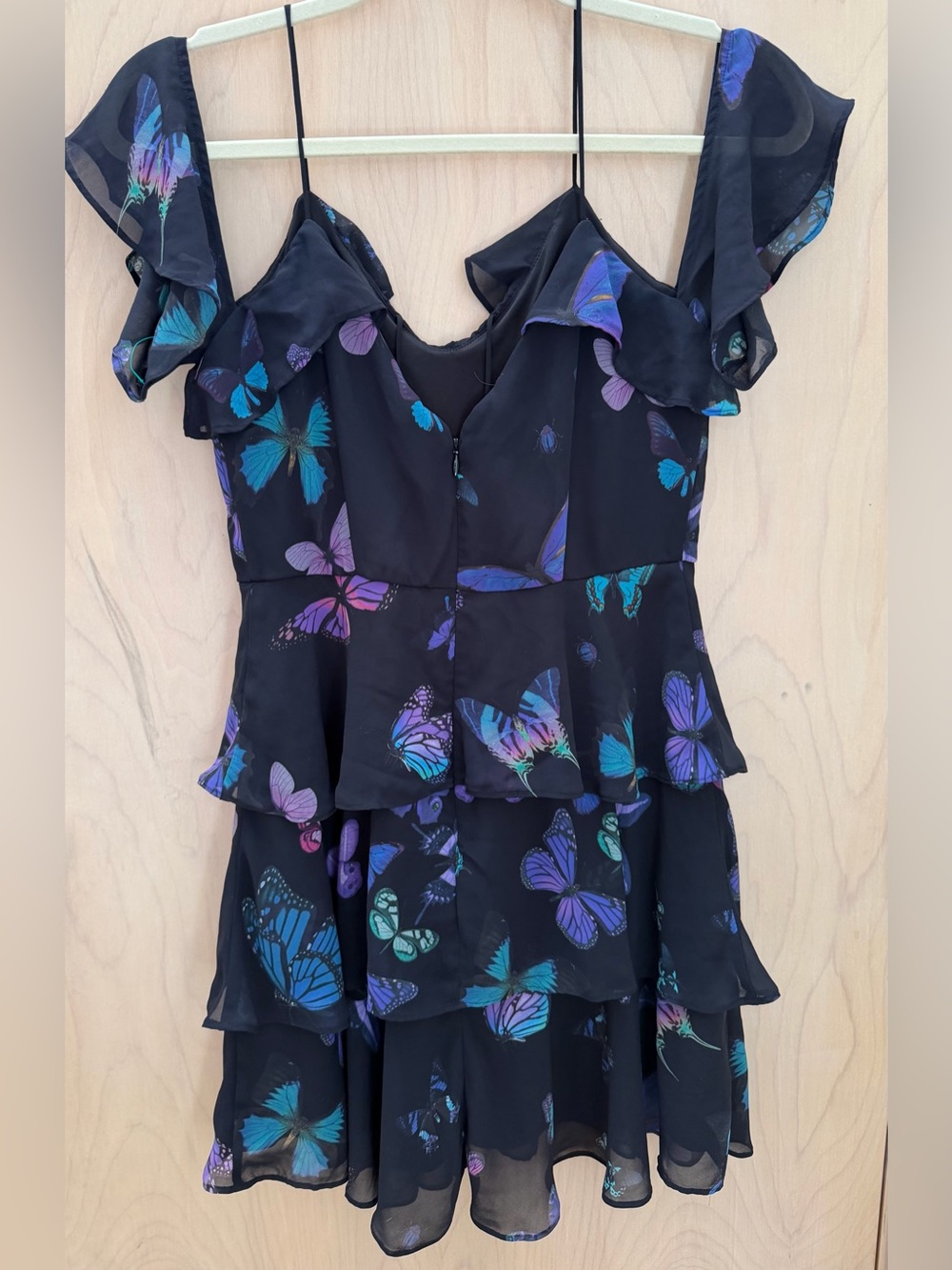 Butterfly fabric ruffle dress Sz s